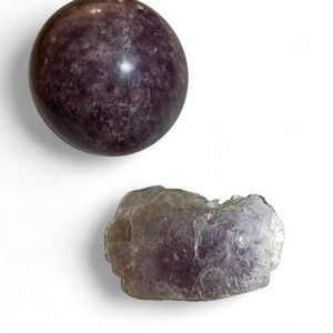Purple lepidolite sphere & flake Raw Stone crystal Set